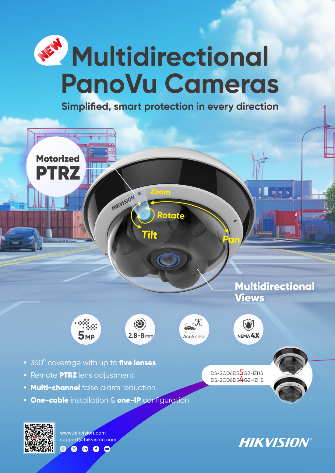 DS-2CD6D55G2-IZHS(2.8-8mm/2mm)(O-STD), HIKVISION, Caméras 360°, Panovu, Vidéosurveillance, Angle de Vue max. : Horizontal (°) : 96.5, Indice de protection IK : 10, Indice de protection IP : 67, LEDs distance maximale (m) : 30, Analyses : Changement de scène, Humains / véhicules, Objets classifiés, Franchissement ligne, Pénétration zone, Détec.Vidéo /Humain+véhicules, Motion Detection Support, Mouvement simple, Objet abandonné / enlevé, Entrée dans la zone, Sortie de la zone, Suivi de véhicules, Garantie : 5 ans, Réf. fabricant : 311325865, 