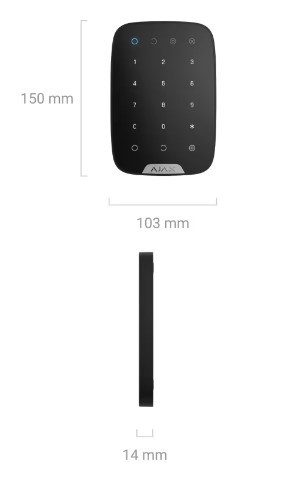 Keypad-W, AJAX, Claviers et lecteurs, Intrusion, Lecteur de proximité intégré : Non, Affichage LED : Automatique, Piles : 4x AAA 1,5V, Type de radio : Bidirectionnelle, Fréquence radio [MHz] : 868, Garantie : 2 ans, Réf. fabricant : 38249.12.WH1, 
