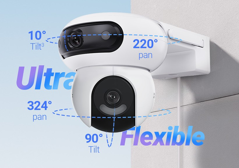 H90 Dual 2K+, EZVIZ, Vidéosurveillance, Résolution Vidéo : 4MP, Indice de protection IP : 65, LEDs Infrarouge : Oui, Fonctionnalités PTZ : Autotracking, Focale (mm) : 2.8mm, Alimentation : 12 VDC / 1,5A (incl.), Garantie : 2 ans, Réf. fabricant : 303103336, 