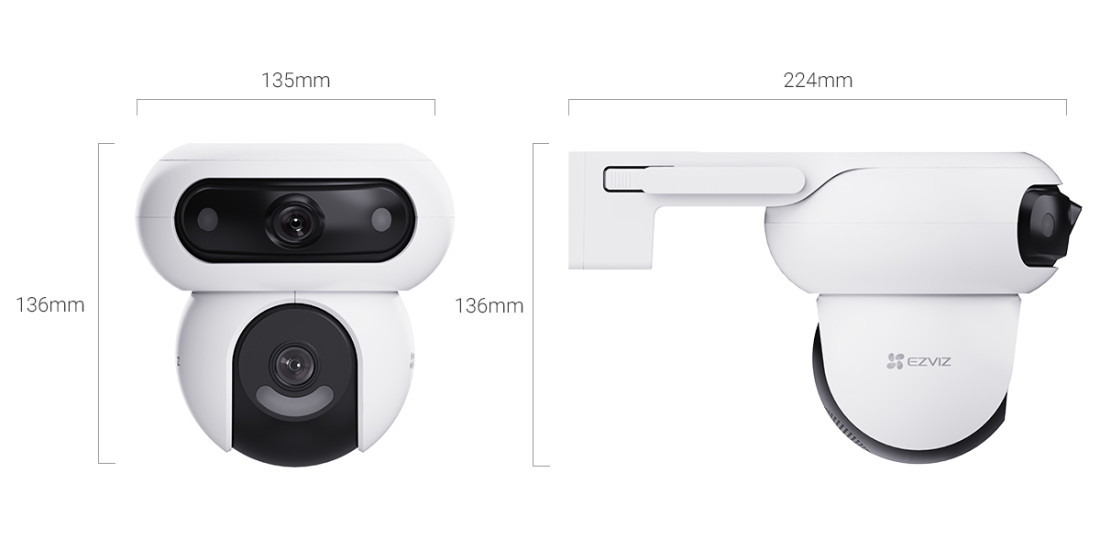 H90 Dual 2K+, EZVIZ, Vidéosurveillance, Résolution Vidéo : 4MP, Indice de protection IP : 65, LEDs Infrarouge : Oui, Fonctionnalités PTZ : Autotracking, Focale (mm) : 2.8mm, Alimentation : 12 VDC / 1,5A (incl.), Garantie : 2 ans, Réf. fabricant : 303103336, 