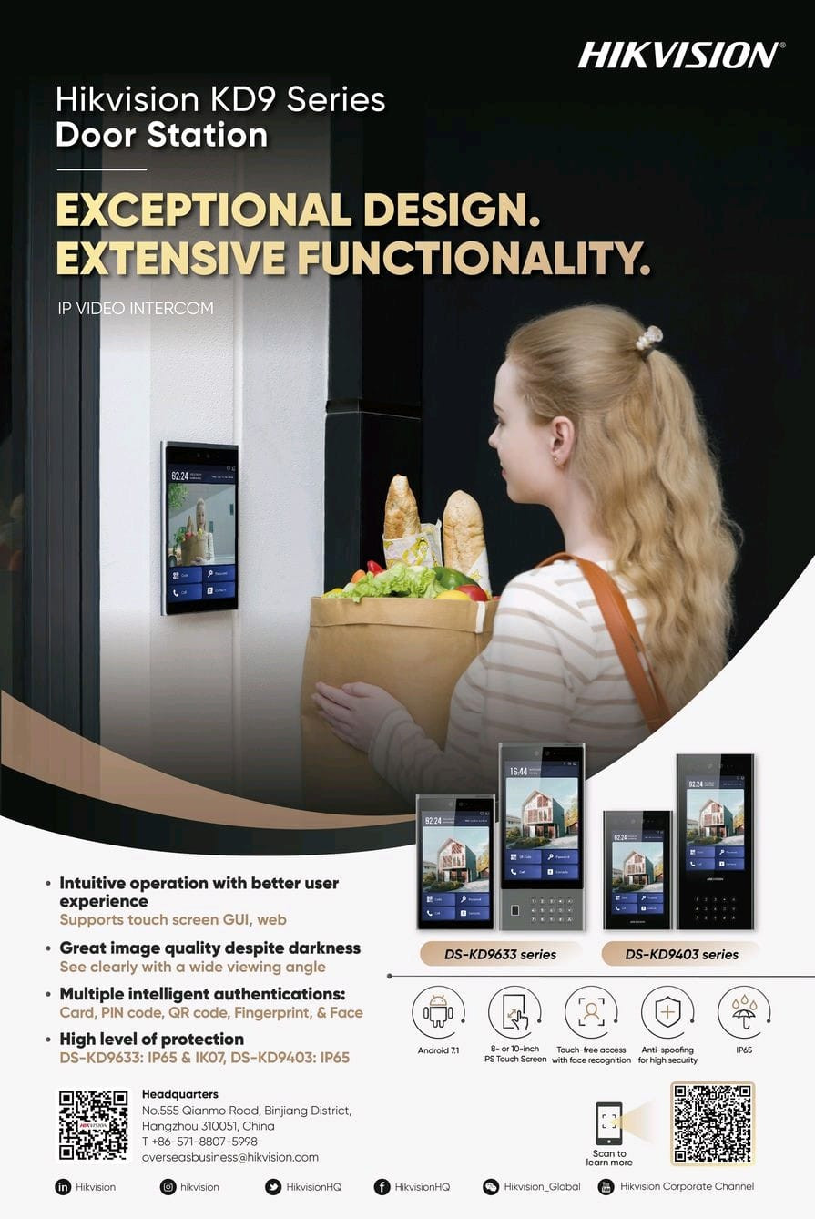 DS-KD9403-E6(O-STD), HIKVISION, Biometric readers, Facial recognition, Access Control, High security, Videosurveillance, POE Interface : None, Network Interface : 2x RJ-45 10/100/1000 Mbps Ethernet, Supervision software compatibility : HikCentral, HIK-Connect, HIK-Partner PRO, iVMS-4200, Biometric identification : Face recognition, LCD display : 8'' 1280x800 Multi-Touch, Manufacturer ref. : 305302789, 