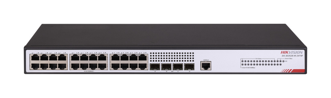 DS-3E2528-HI-24T4F(O-STD), HIKVISION, Switches, Switchs, Network & IT, Videosurveillance, Network Interface : 24x RJ-45 10/100/1000 Mbps Ethernet, 4x SFP Gb, Total LAN ports : 28, Warranty : 3 Years, Manufacturer ref. : 301803007, 